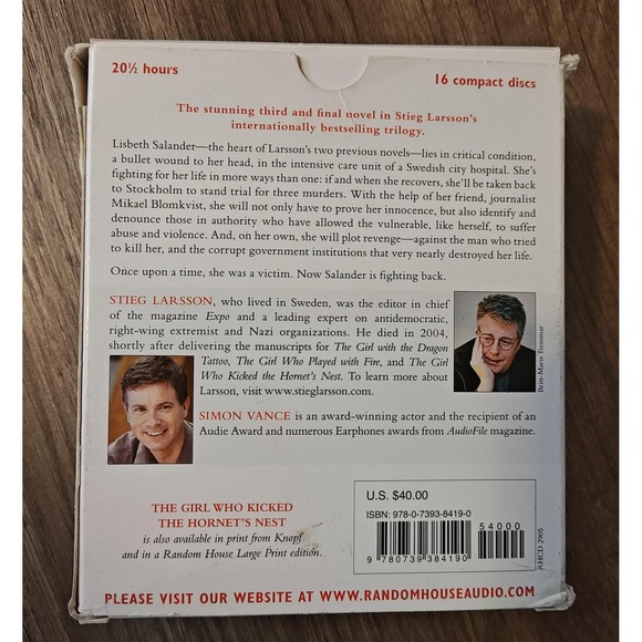Stieg‎ Larsson Millennium Trilogy 3 Audiobook CD Set Simon Vance Unabridged Lot - Picture 7 of 8